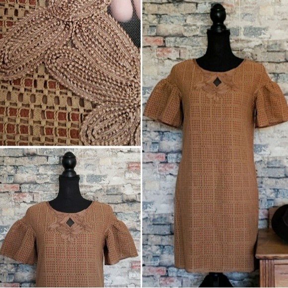 Max Studio Women's Cottagecore Tan Puff Sleeve Classic Vintage Style Dre… - Picture 1 of 7